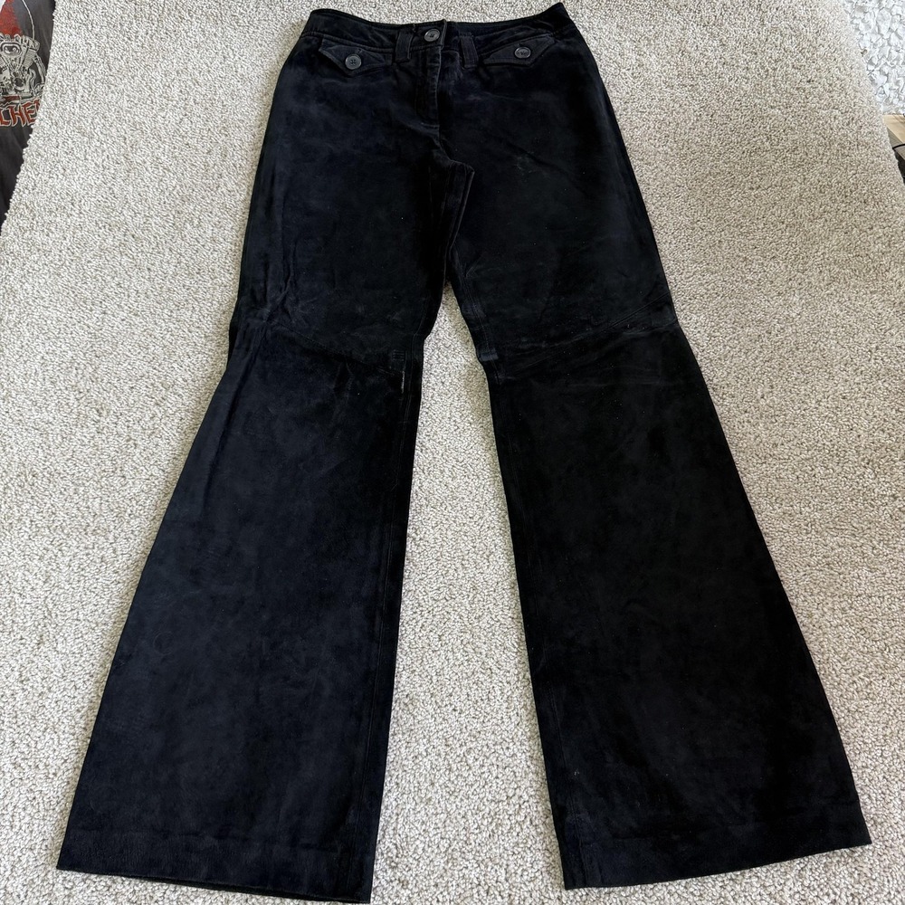 Ann Taylor LOFT Dress Pants Womens 4 Black Leather Wide Leg Lined Crop Zip